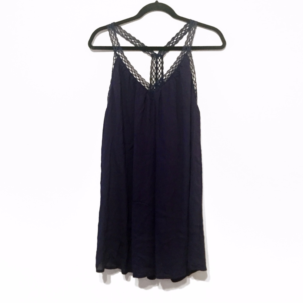 Lush Navy Blue Crochet Dress